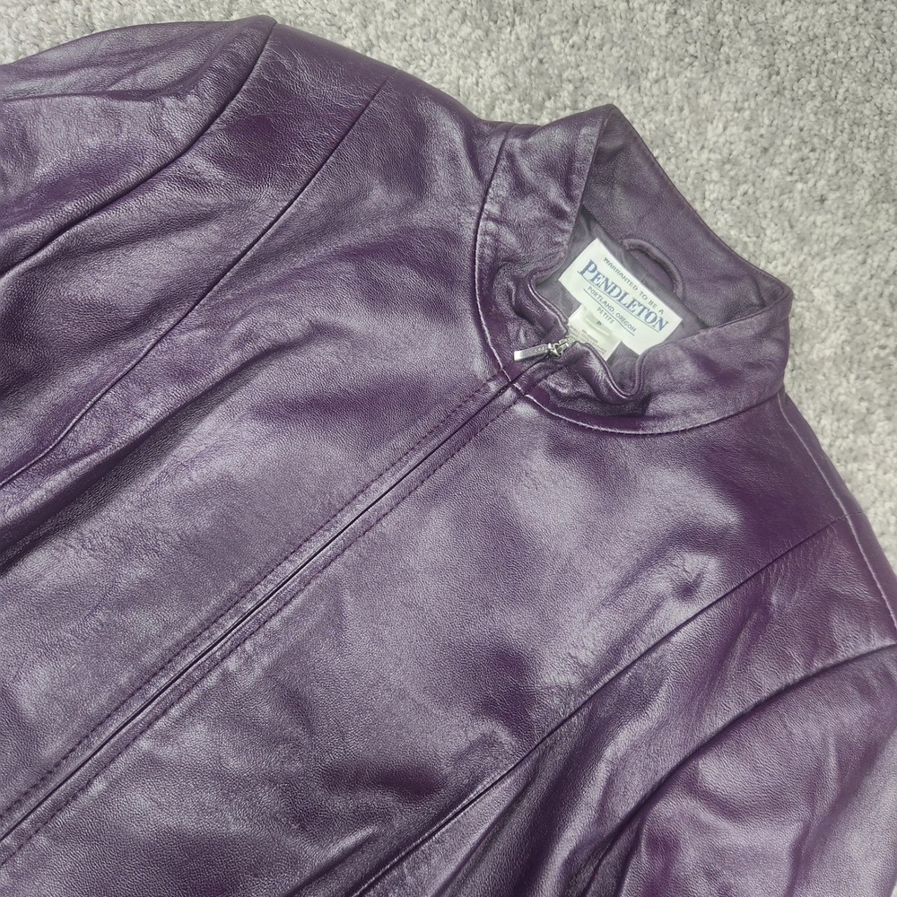 Pendleton‎ Petite Purple Leather Jacket P Small Women Fitted Heritage Statement
